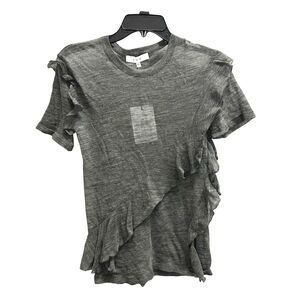 IRO VENWOOD Wool Knit Top Tee Ruffle Stretch Sheer 100% Merino Gray Size XS NWT